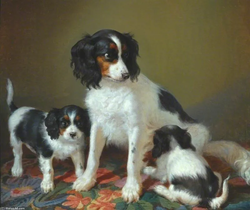 A Spaniel With Two Puppies — Filippo Palizzi