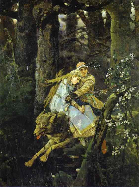 Ivan Tsarevich Riding the Grey Wolf par Victor Vasnetsov, huile sur lin peinte à la main