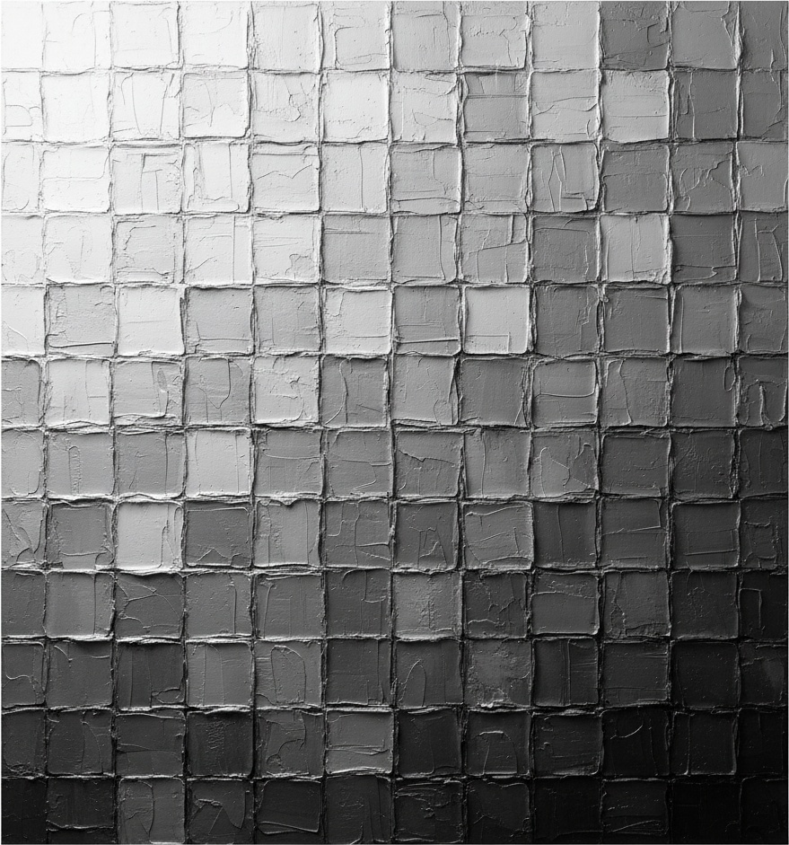Monolithic Grayscale Relief: A Sculptural Study In Geometric Order And Shadow — David Moreau