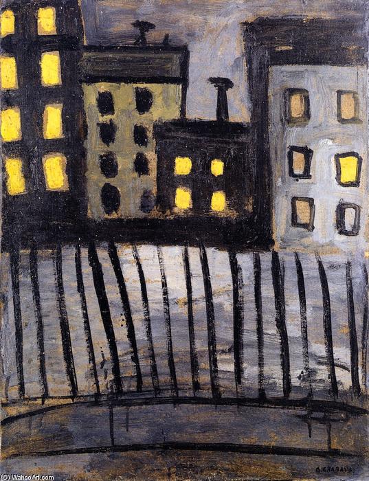 Lighted Windows by Auguste Chabaud, oil on linen painted by hand