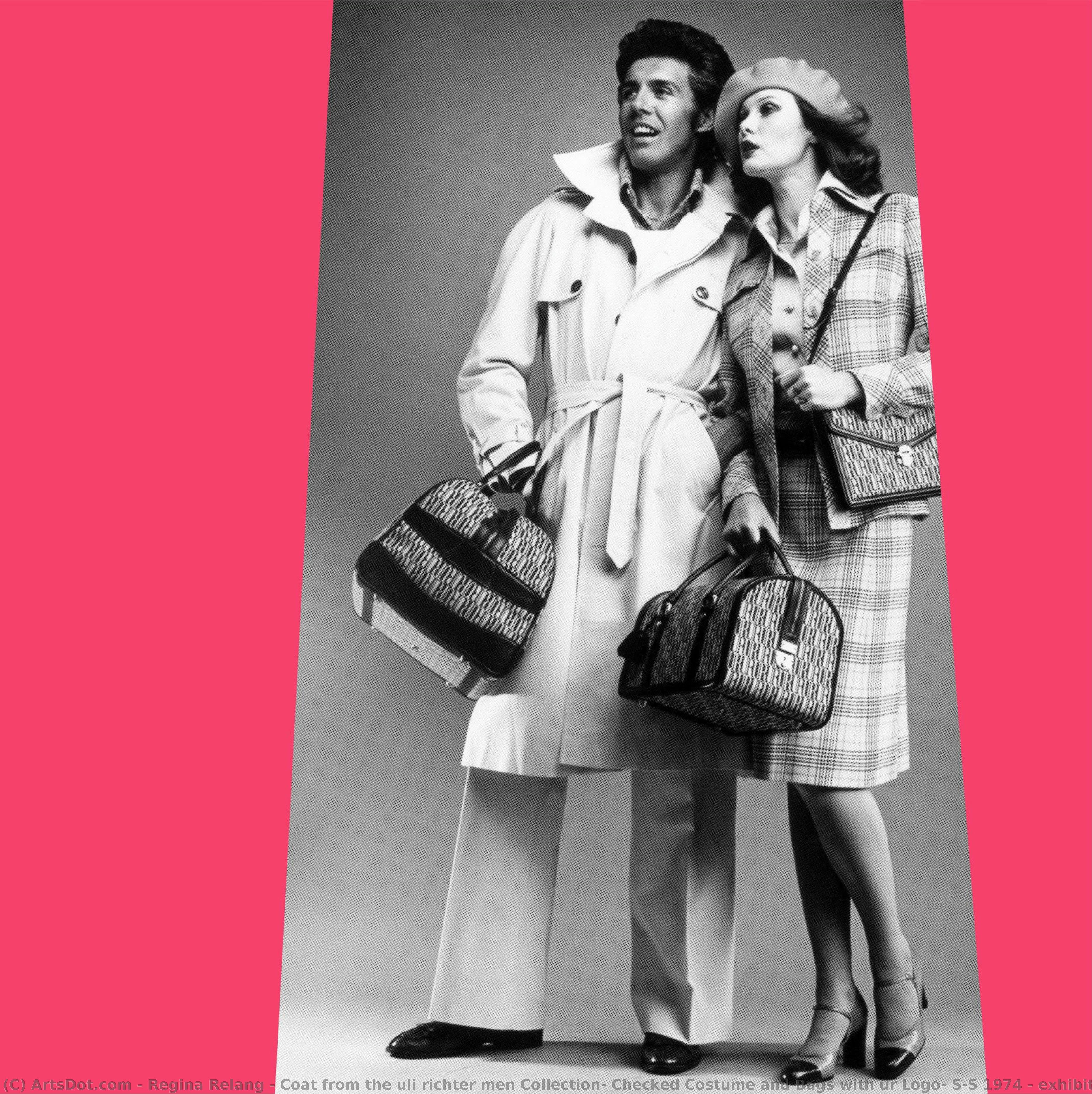 Coat From The Uli Richter Men Collection, Checked Costume And Bags With Ur Logo, S/s 1974 - Exhibition Graphic — Regina Relang