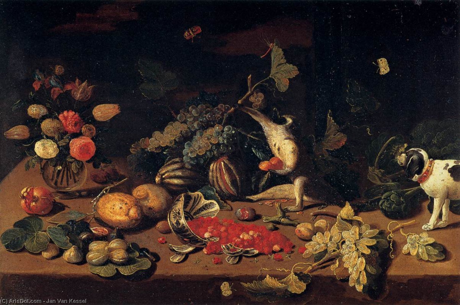 Still-life With A Monkey Stealing Fruit — Jan Van Kessel