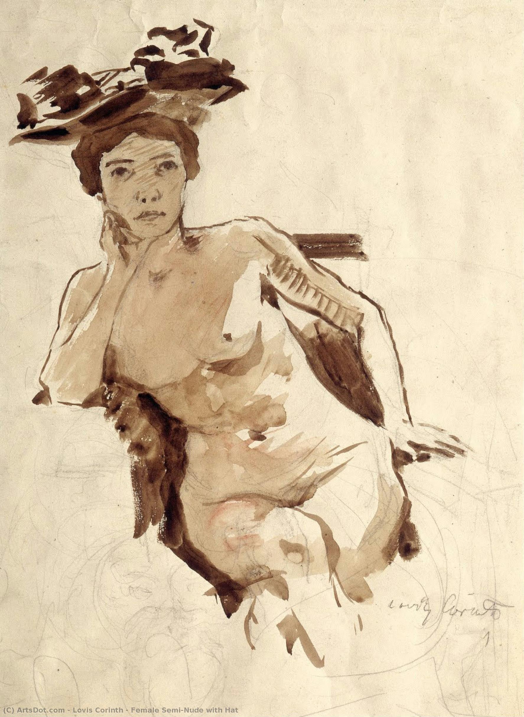 Female Semi-nude With Hat — Lovis Corinth