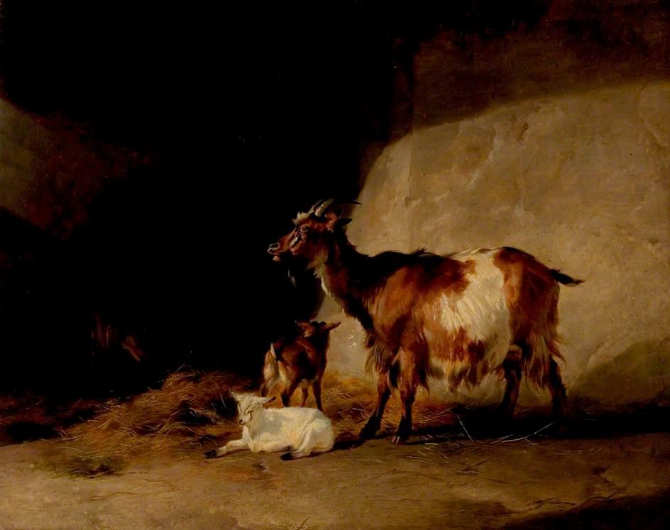 Goats And Kids In A Shed — Thomas Sidney Cooper