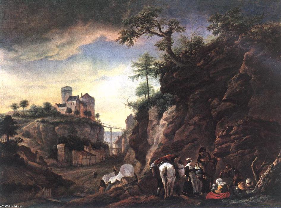 Rocky Landscape With Resting Travellers — Philips Wouwerman