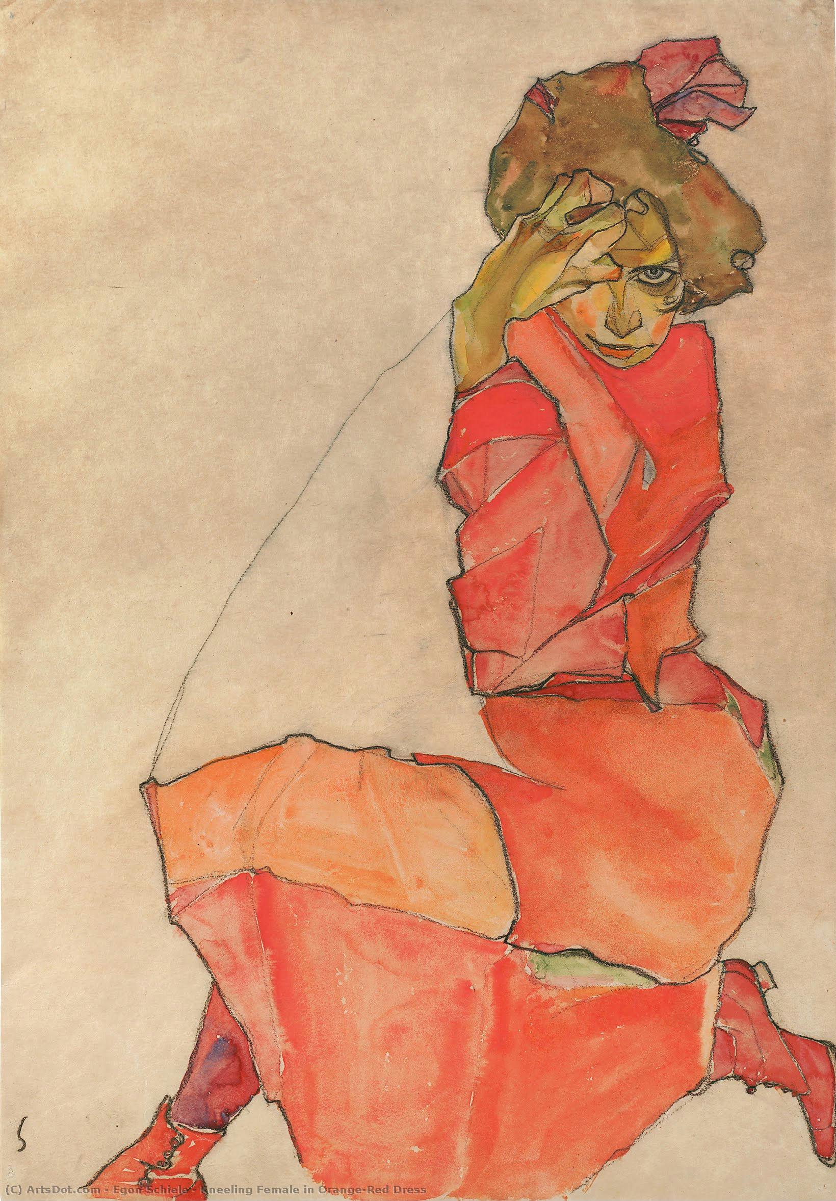 Kneifende Frau In Orang-roter Kleidung — Egon Schiele