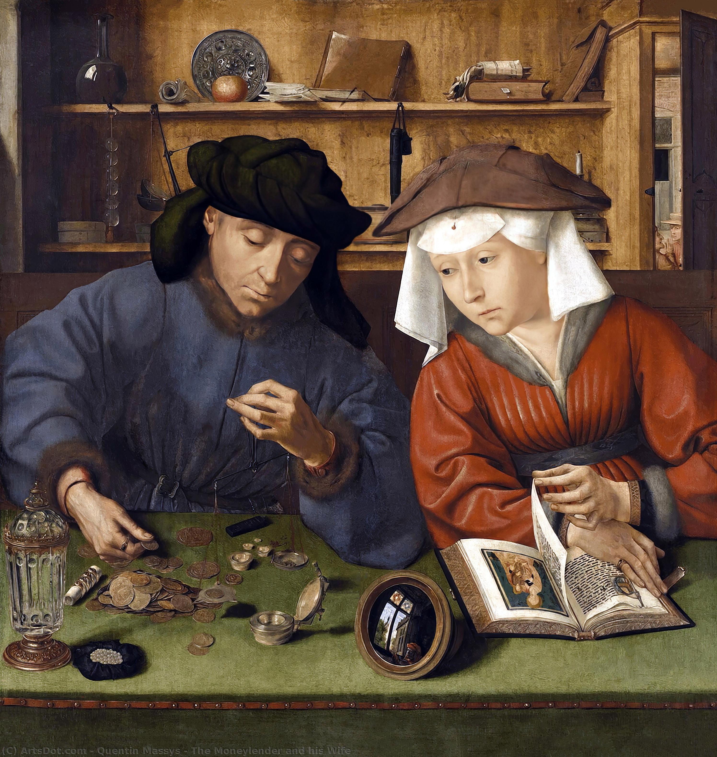 Il cambiere e sua moglie by Quentin Massys, oil on linen painted by hand