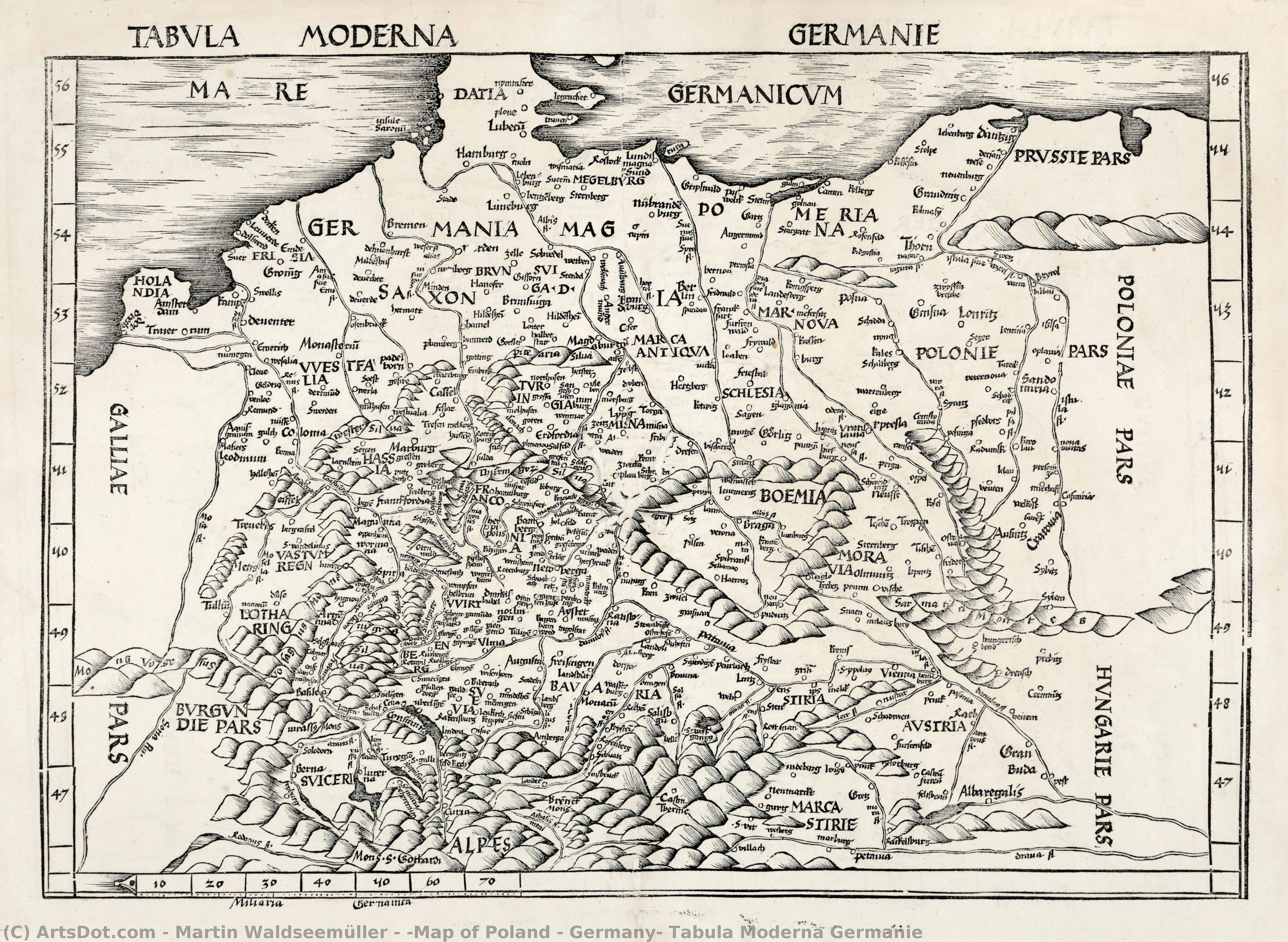 [map Of Poland – Germany] Tabula Moderna Germanie — Martin Waldseemüller