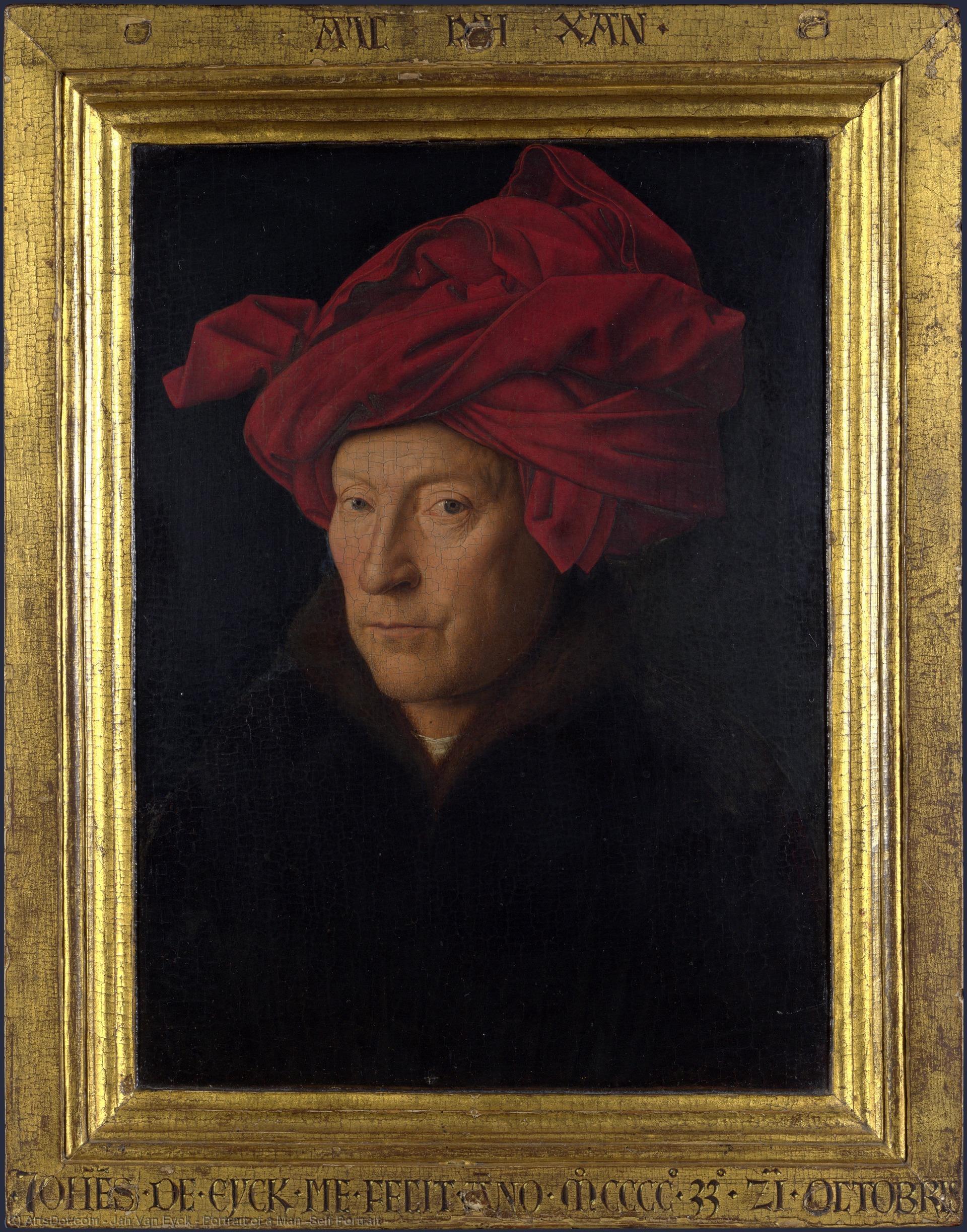 Portrét Muže (sebeprůobraz) Jan Van Eyckův Ikonický Obraz „portrét Muže (sebeprůobraz“ – Průlomová Olejomalba Ukazující Renesanční Realismus A Detail. Prozkoumejte Jeho Historii I Umělecké Zpracování! — Jan Van Eyck