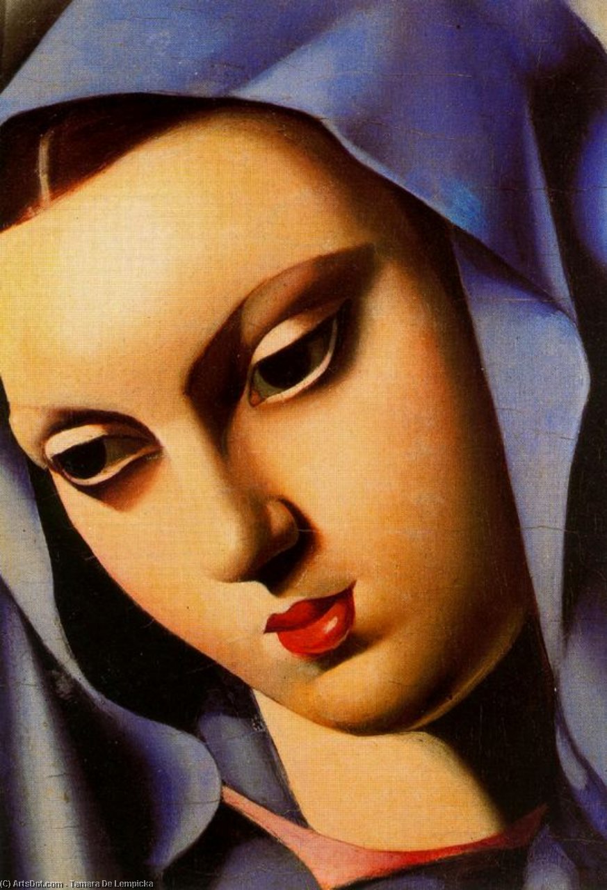 Vierge bleue by Tamara de Lempicka, oil on linen painted by hand