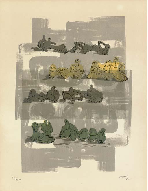 Eight Reclining Figures With Architectural Background — Henry Moore