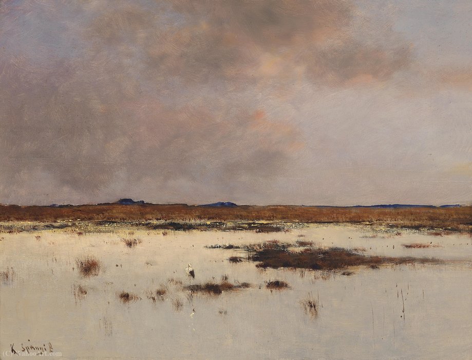 Evening Atmosphere Over A River Landscape — Bela Spanyi