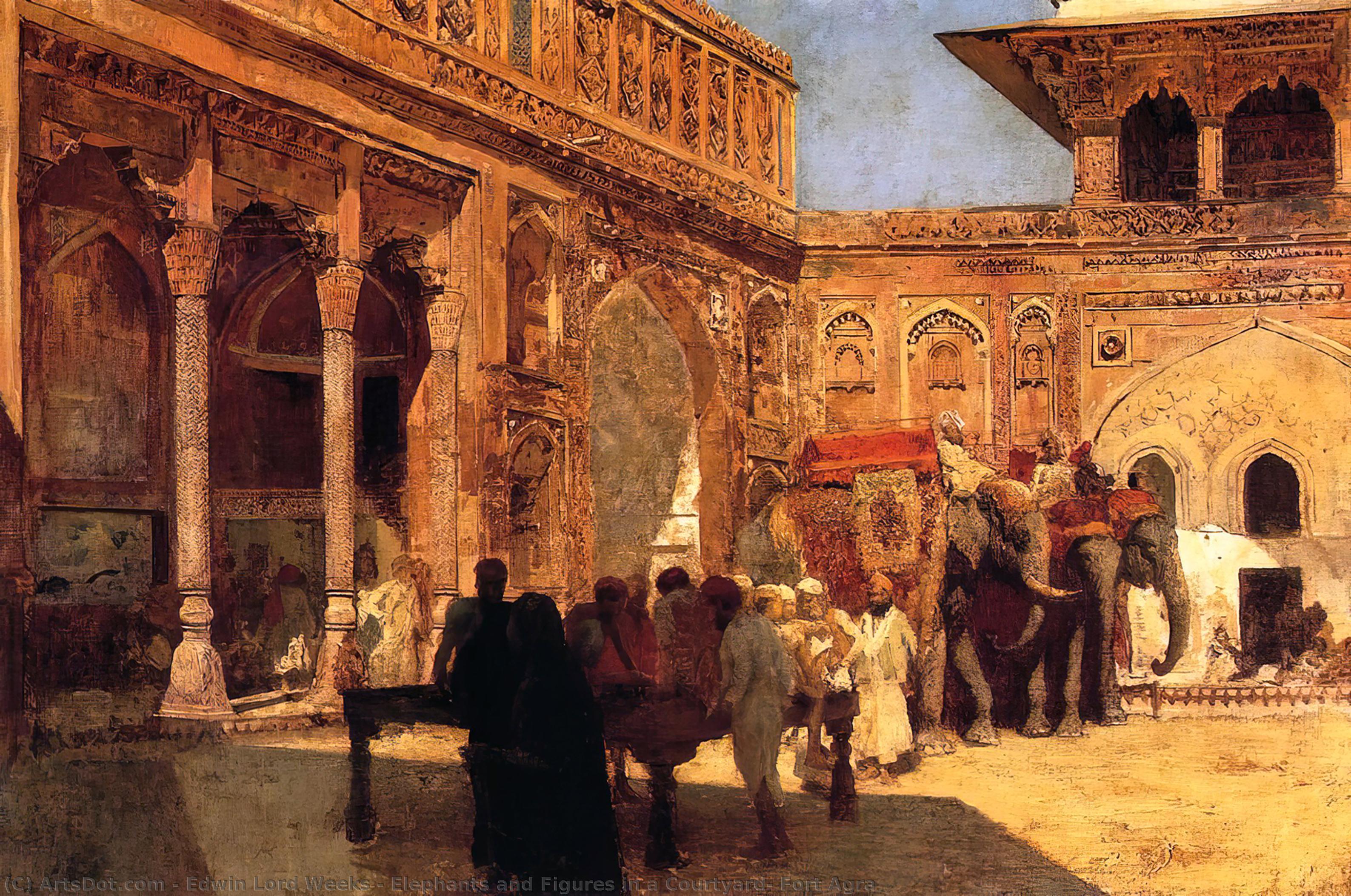 Elephants And Figures In A Courtyard, Fort Agra — Edwin Lord Weeks