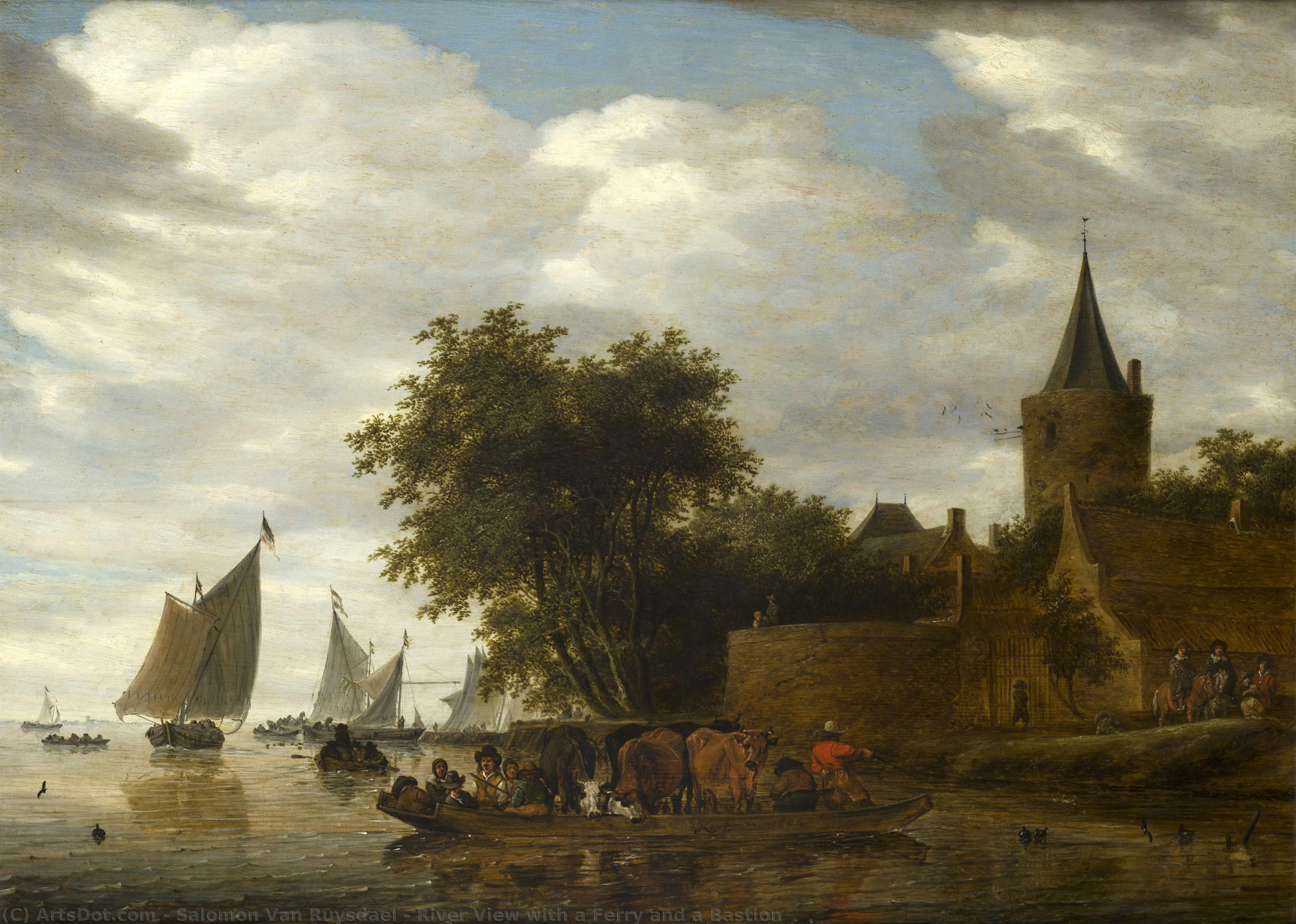 River View With A Ferry And A Bastion — Саломон Ван Рюйсдал