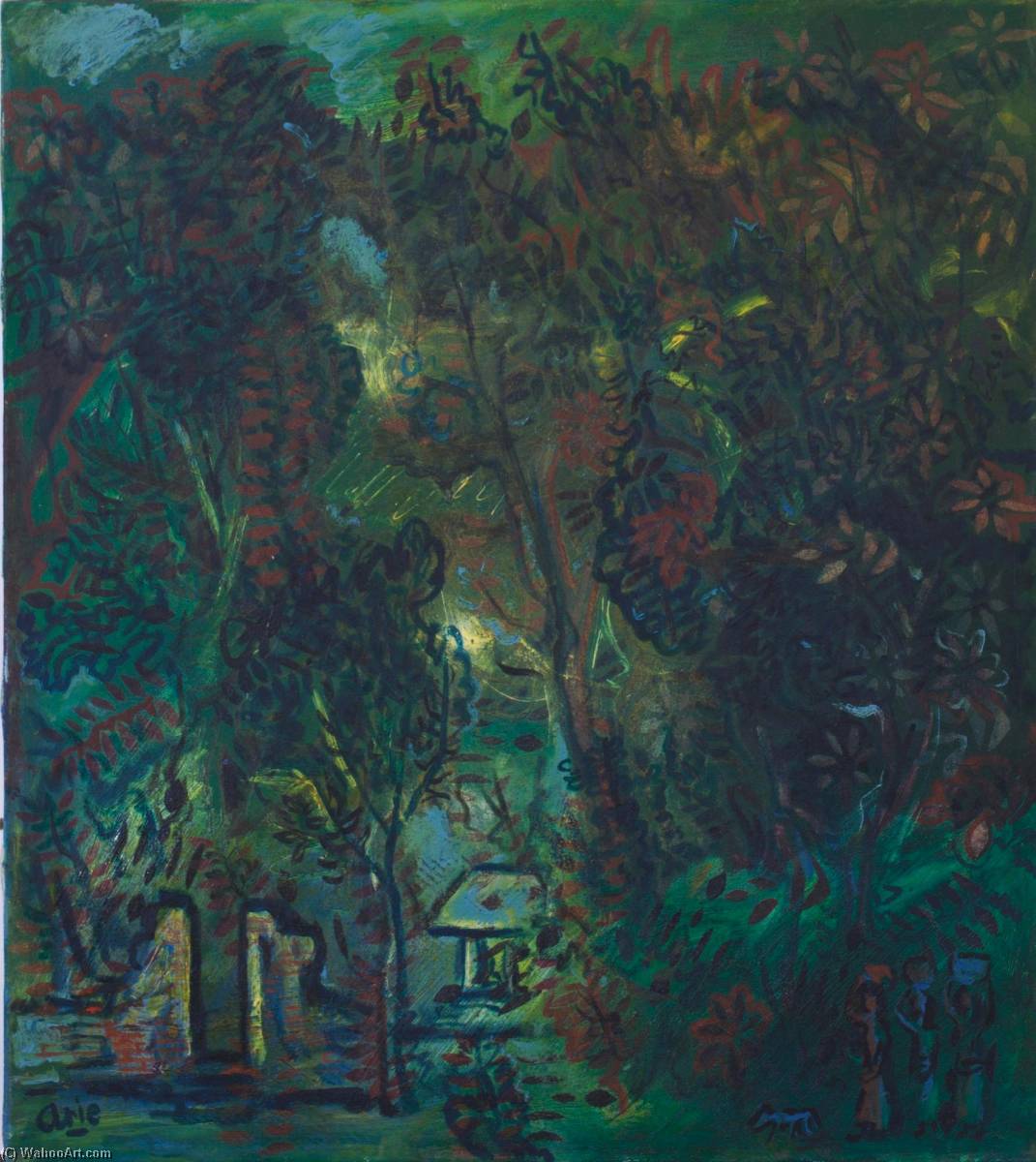 Gateway And Three Figures Among Trees, Bali — Arie Smit
