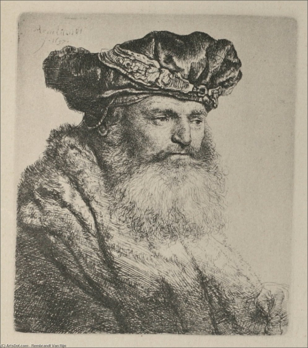 An Old Man, Wearing A Rich Velvet Cap - Ældre Mand Med En Rig Velour Kappe — Rembrandt Van Rijn