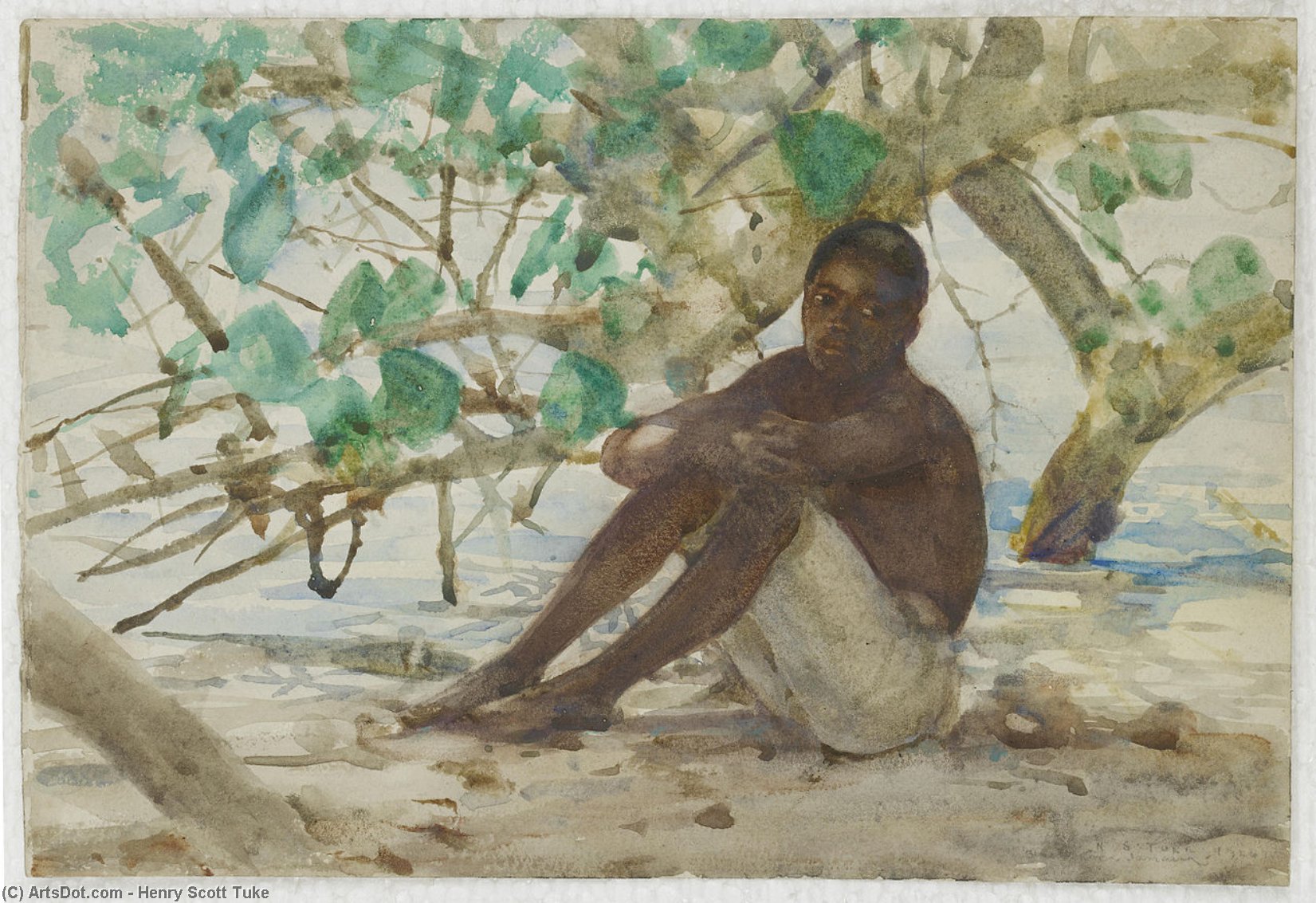 A West Indian boy by Henry Scott Tuke, oil on linen painted by hand