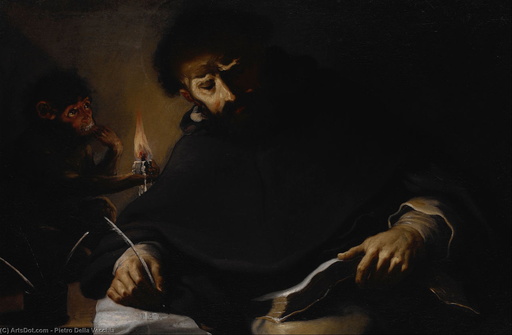 St. Dominic And The Devil by Pietro della Vecchia, oil on linen painted by hand