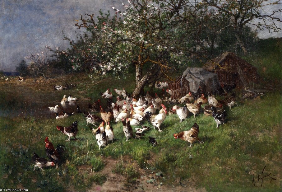 Spring - Chickens Under Flowering Apple Trees — Alexandre Defaux