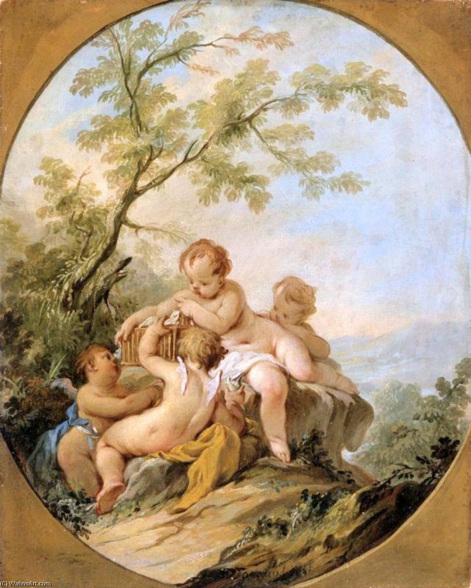 Four Putti Playing With A Birdcage — Guillaume Thomas Taraval