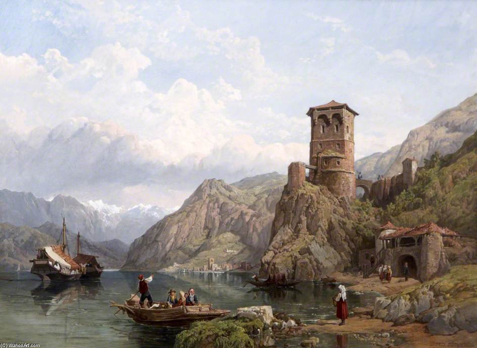 Lake Garda by George Clarkson Stanfield, oil on linen painted by hand