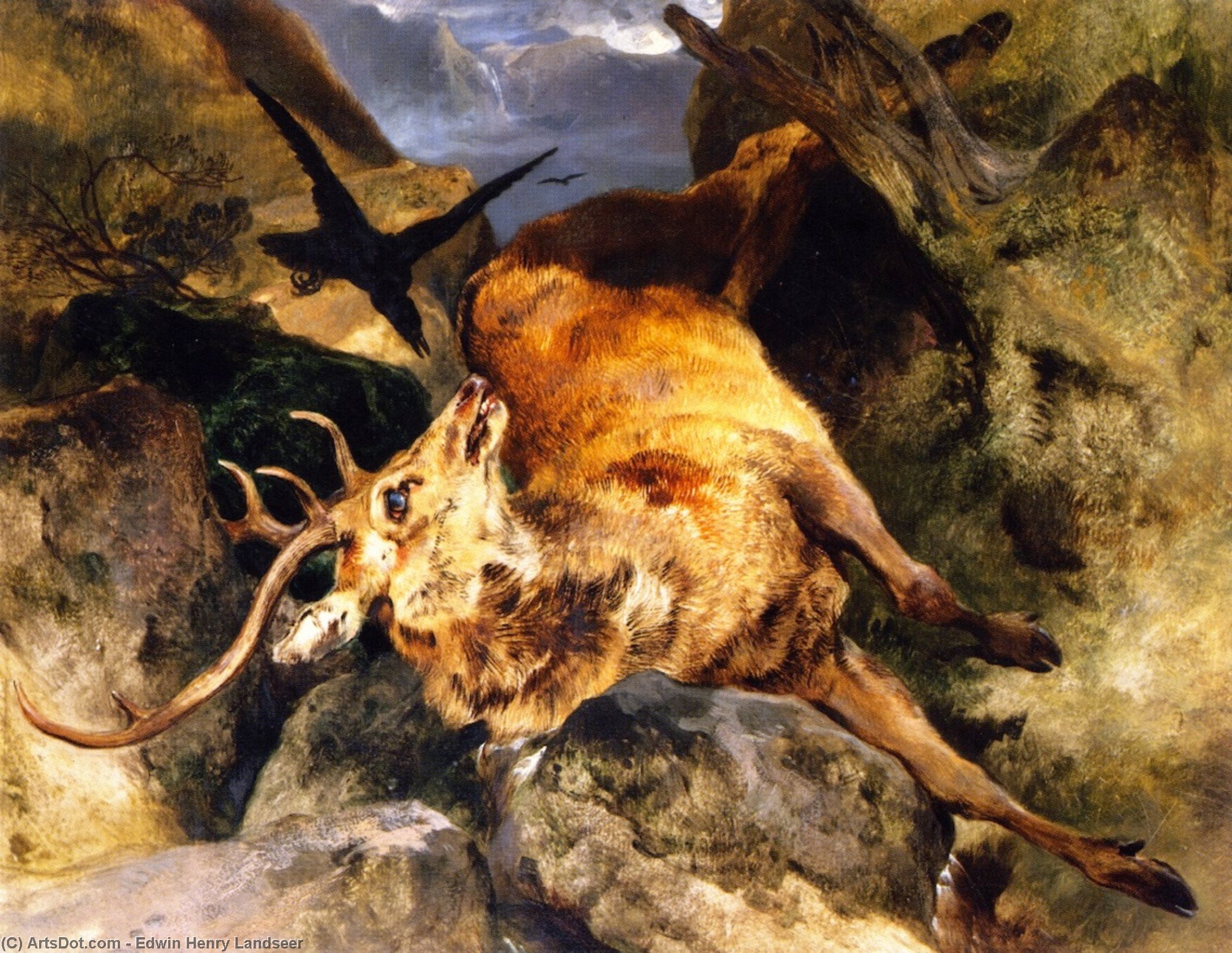 A Deer Fallen From A Precipice — Edvin Henri Lendsijer