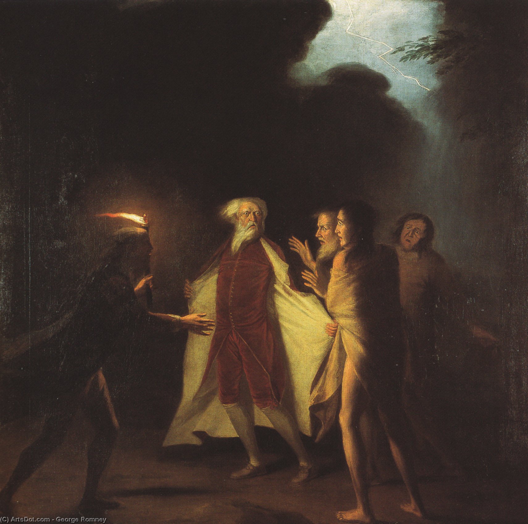 Roi Lear Dans La Tempête Déchirant Ses Robes — George Romney