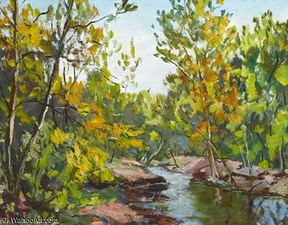 Autumn Creek by Walter Emerson Baum, oil on linen painted by hand