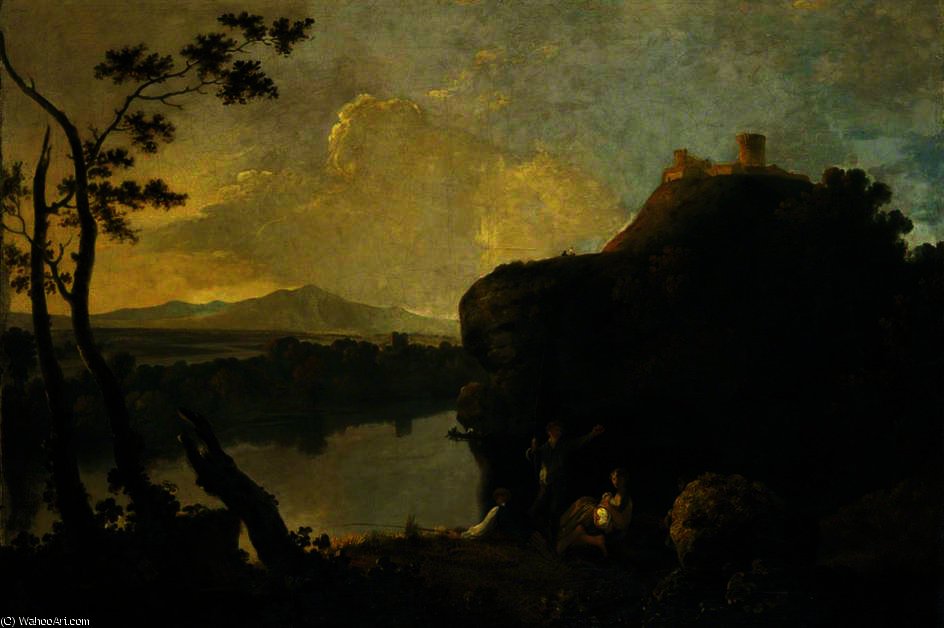 A River Scene With A Castle And Figures — Richard Wilson