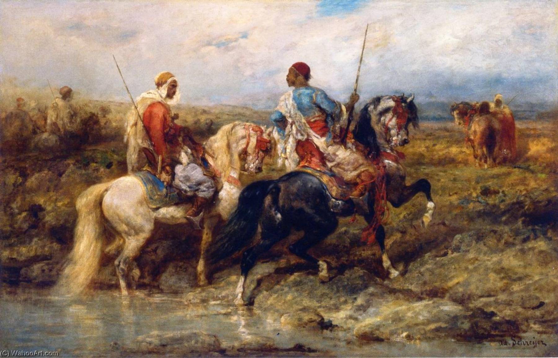 Fording A Stream — Adolf Schreyer
