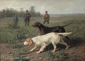 Staande Honden Two Setters Picking Up A Scent Trail — Conradyn Cunaeus