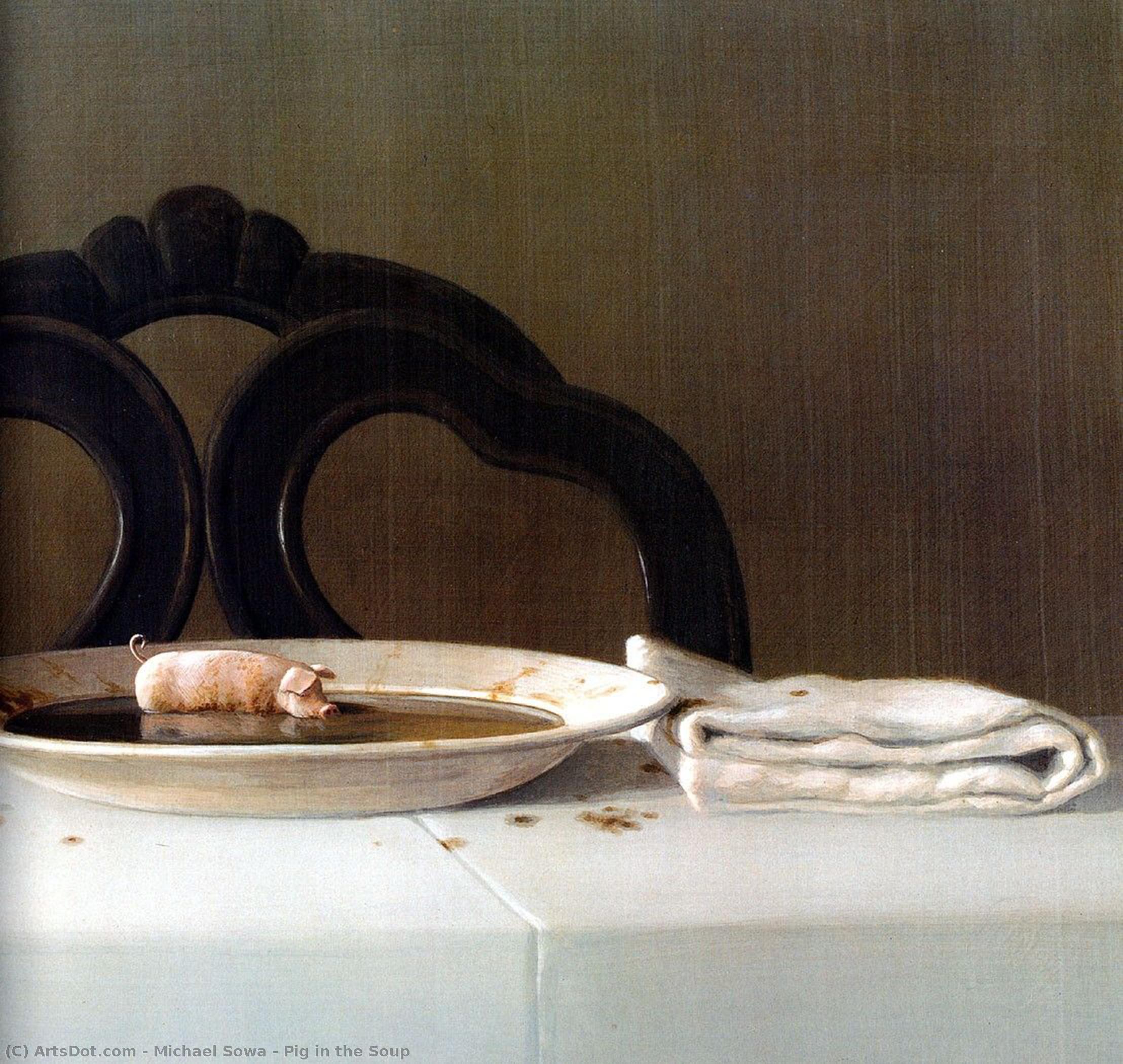 Pig in the Soup by Michael Sowa, oil on linen painted by hand