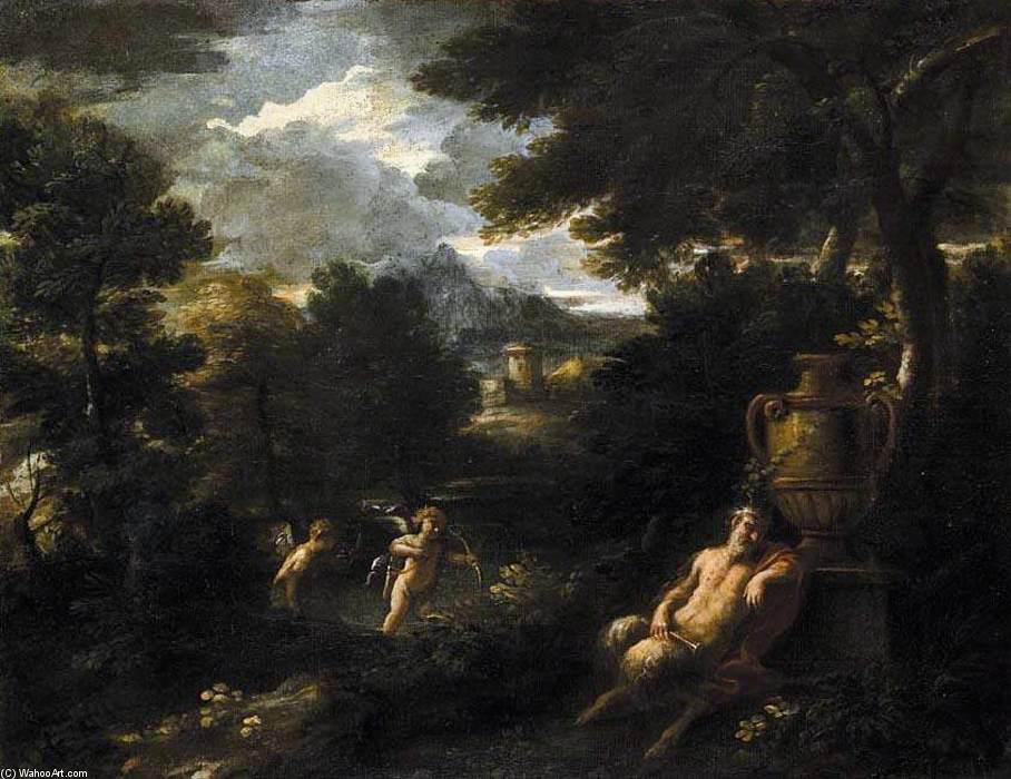 Faun And Cupid In A Landscape — Filippo Lauri