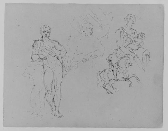 Unfinished Standing Classical Male Nude; Cardinal Bentivoglio after Van Dyke; Mother and Child; Equestrian Figure od Thomas Sully, olej na plátně, ručně malováno