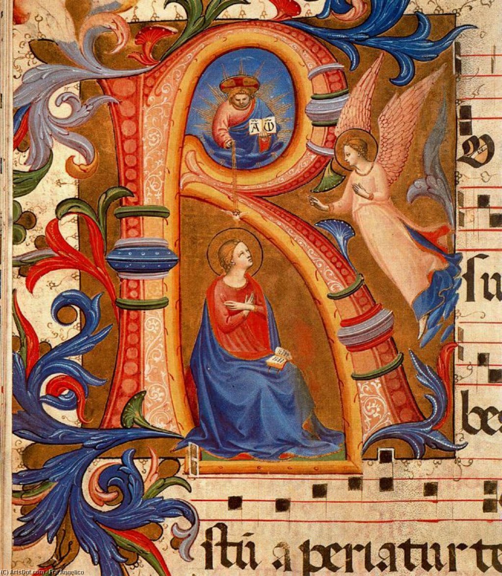 Annunciation 5, paveikslas rūpučiu: Fra Andželikas, aliejus ant lineno, rankų darbo