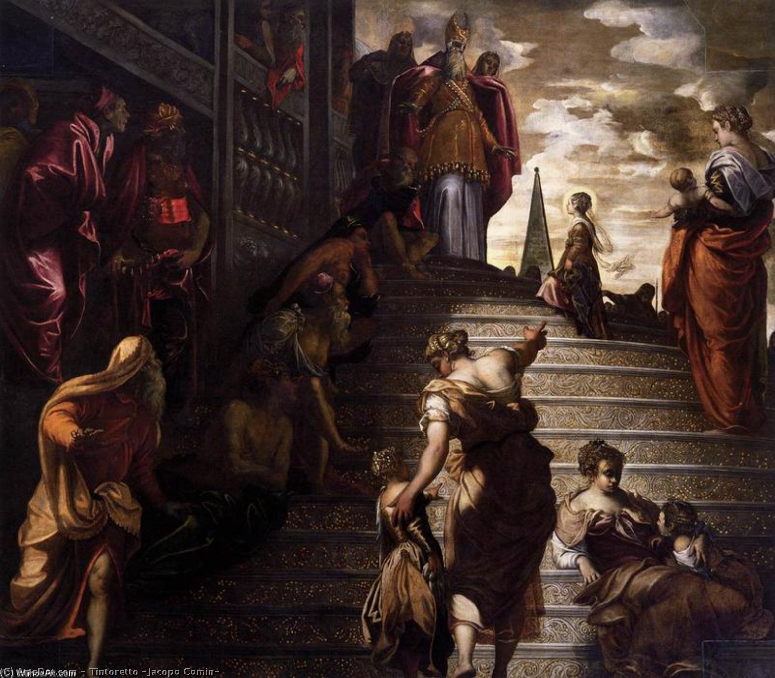 La Présentation de Marie by Jacopo Tintoretto, oil on linen painted by hand