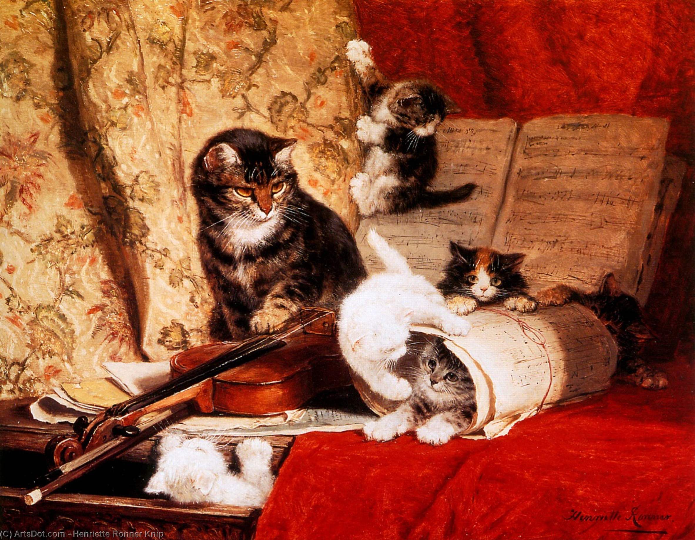 the music lesson sun od Henriette Ronner Knip, olej na plátně, ručně malováno
