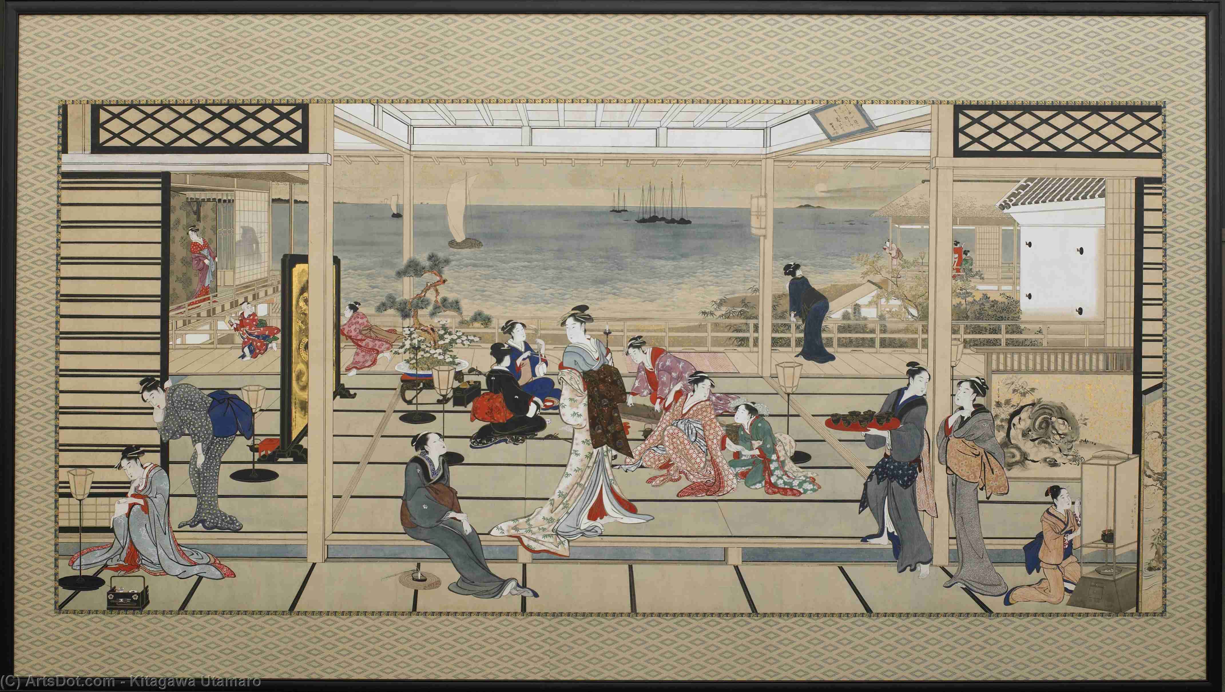 Moonlight Revelry At Dozo Sagami — Kitagawa Utamaro