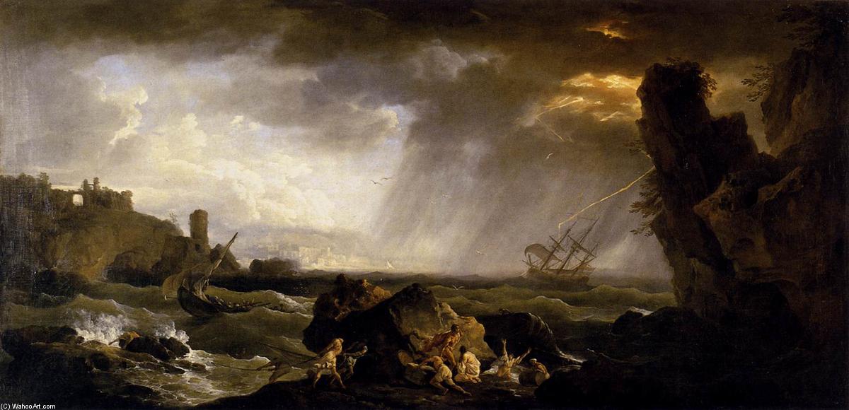 Seascape: Tempest by Joseph Vernet, oil on linen painted by hand