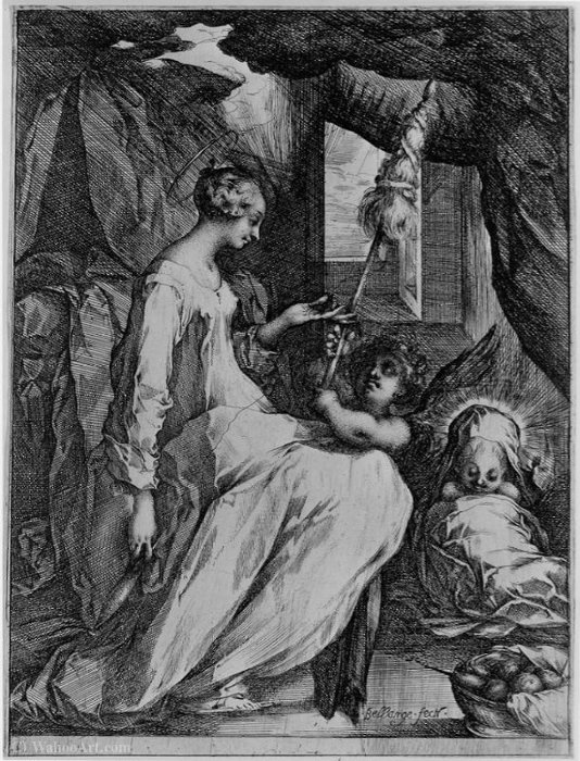 The Virgin with a Spindle von Jacques Bellange, Öl auf Leinen, handgemalt