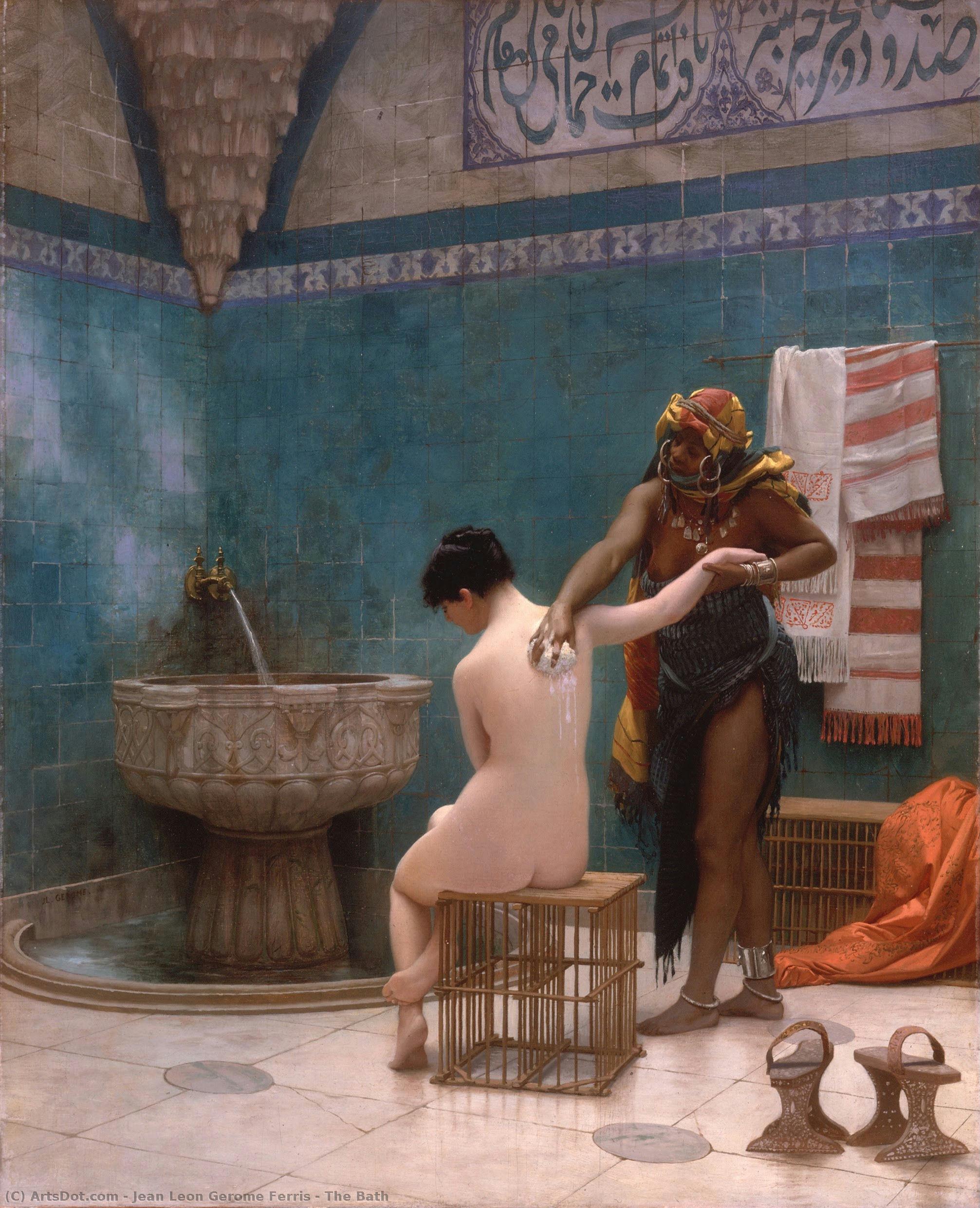 Die Badung von Jean Léon Gérôme Ferris, Öl auf Leinen, handgemalt