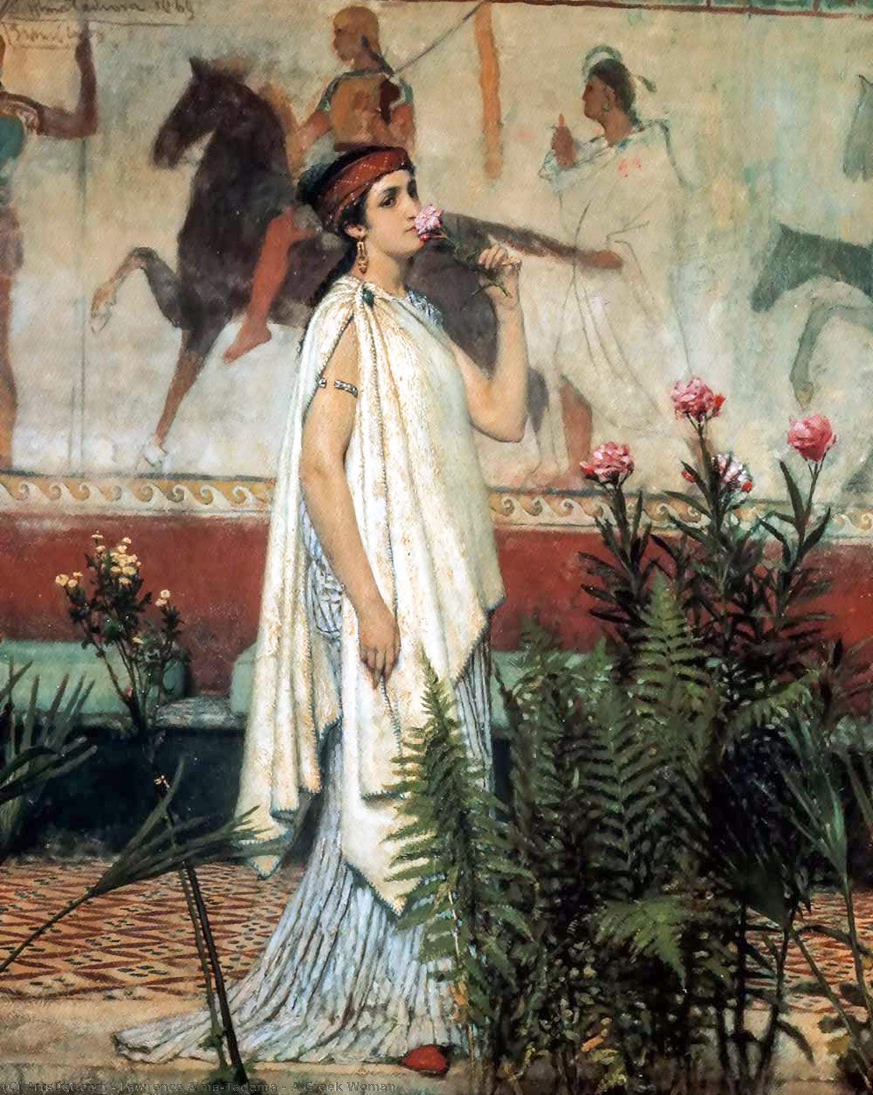 Una donna greca di Lourens Alma Tadema, olio su lino dipinto a mano