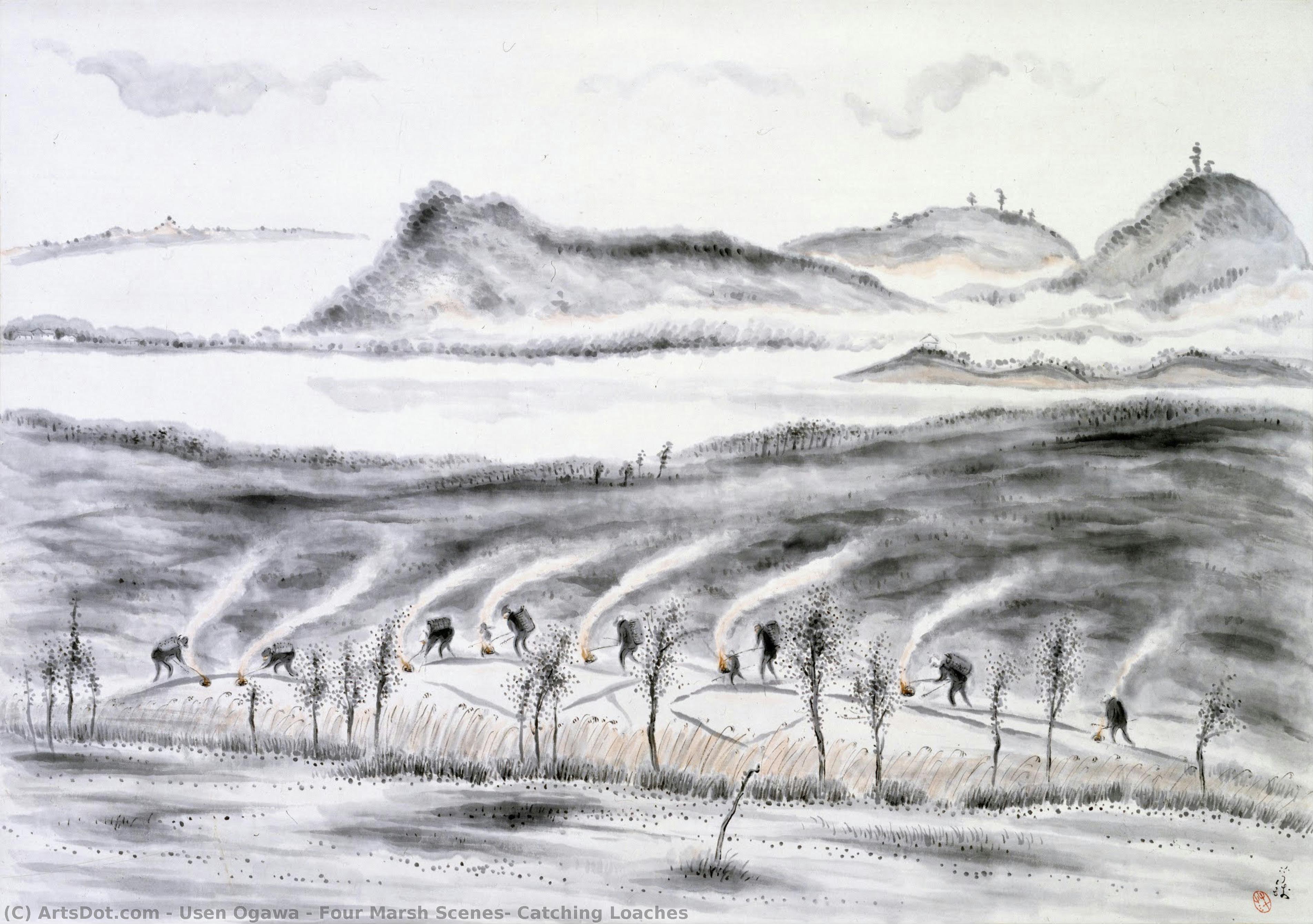 Four Marsh Scenes: Catching Loaches — Usen Ogawa