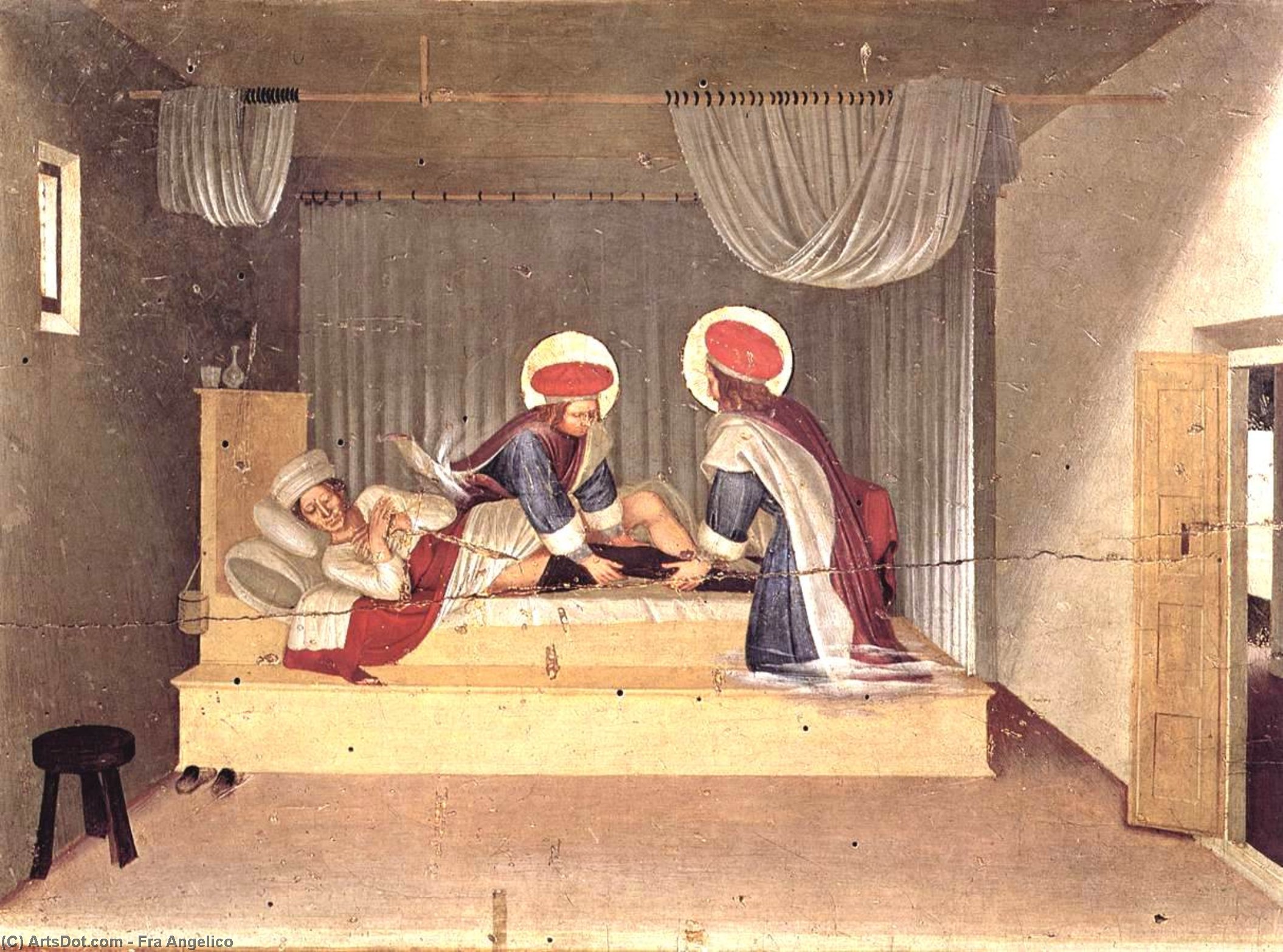 "the Healing Of Justinian By Saint Cosmas And Saint Damian (san Marco Altarpiece)" -> "helbredelsen Av Justinius Ved St. Kosmas Og St. Damiani (san Marco-altarbildet)" — Fra Angelico