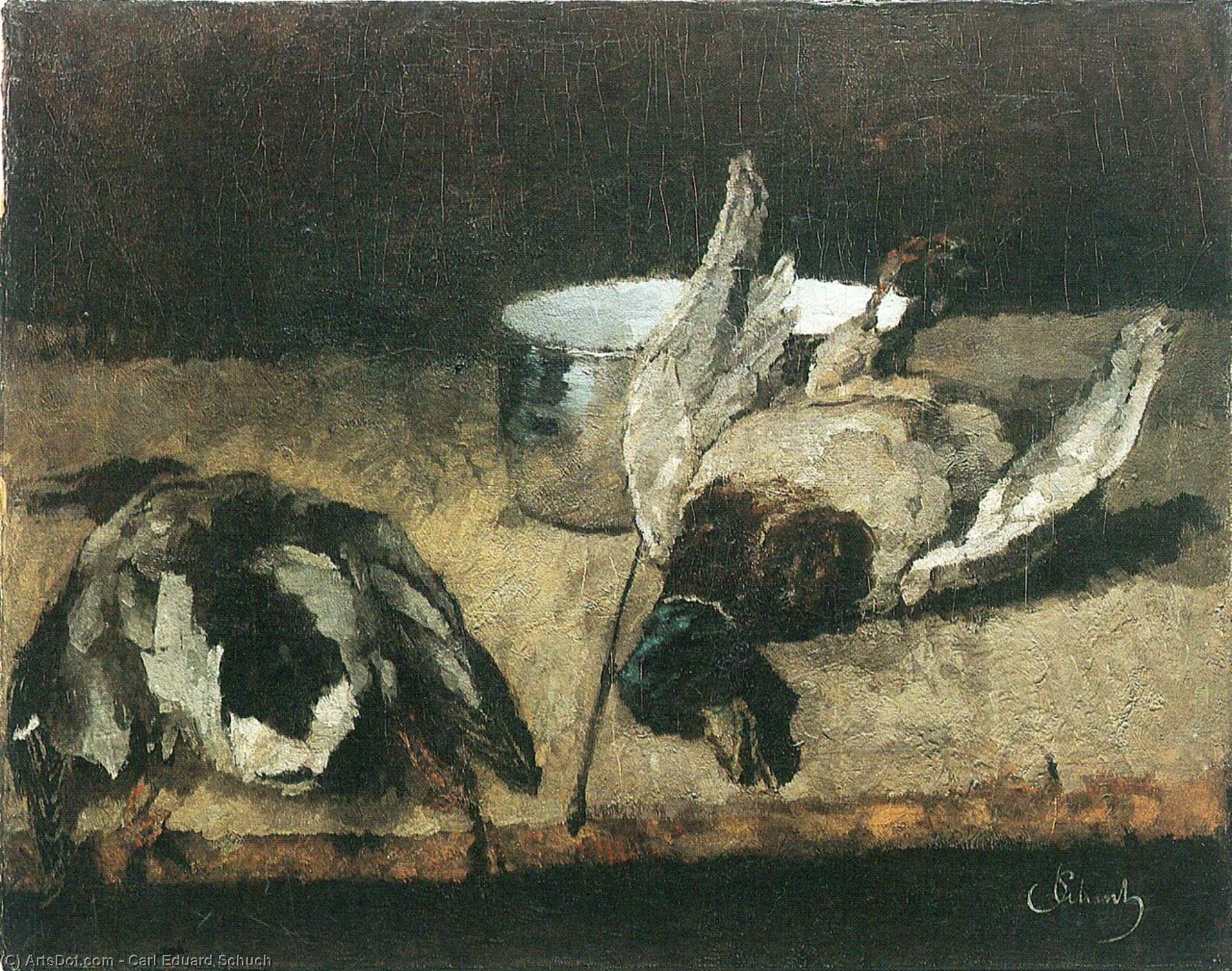 Two Wild Ducks With Enamel Pot — Carl Eduard Schuch