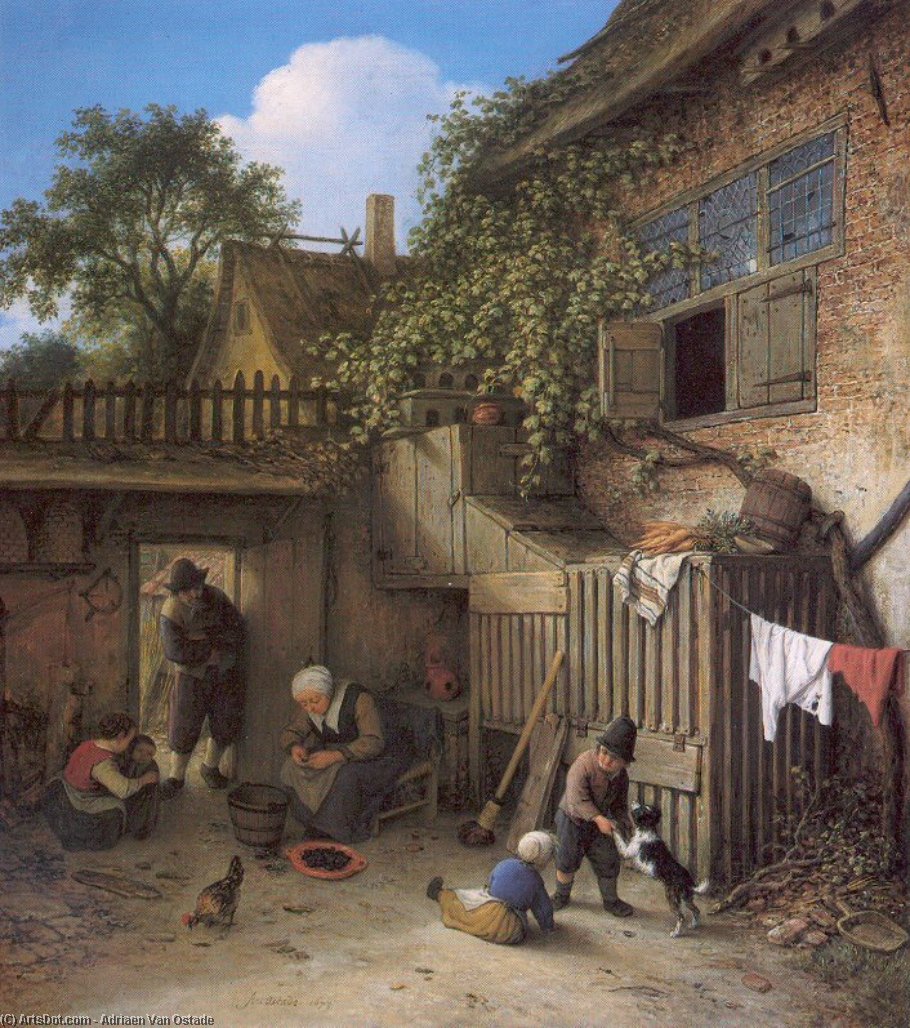 The Cottage Dooryard od Adriaen van Ostade, olej na plátně, ručně malováno