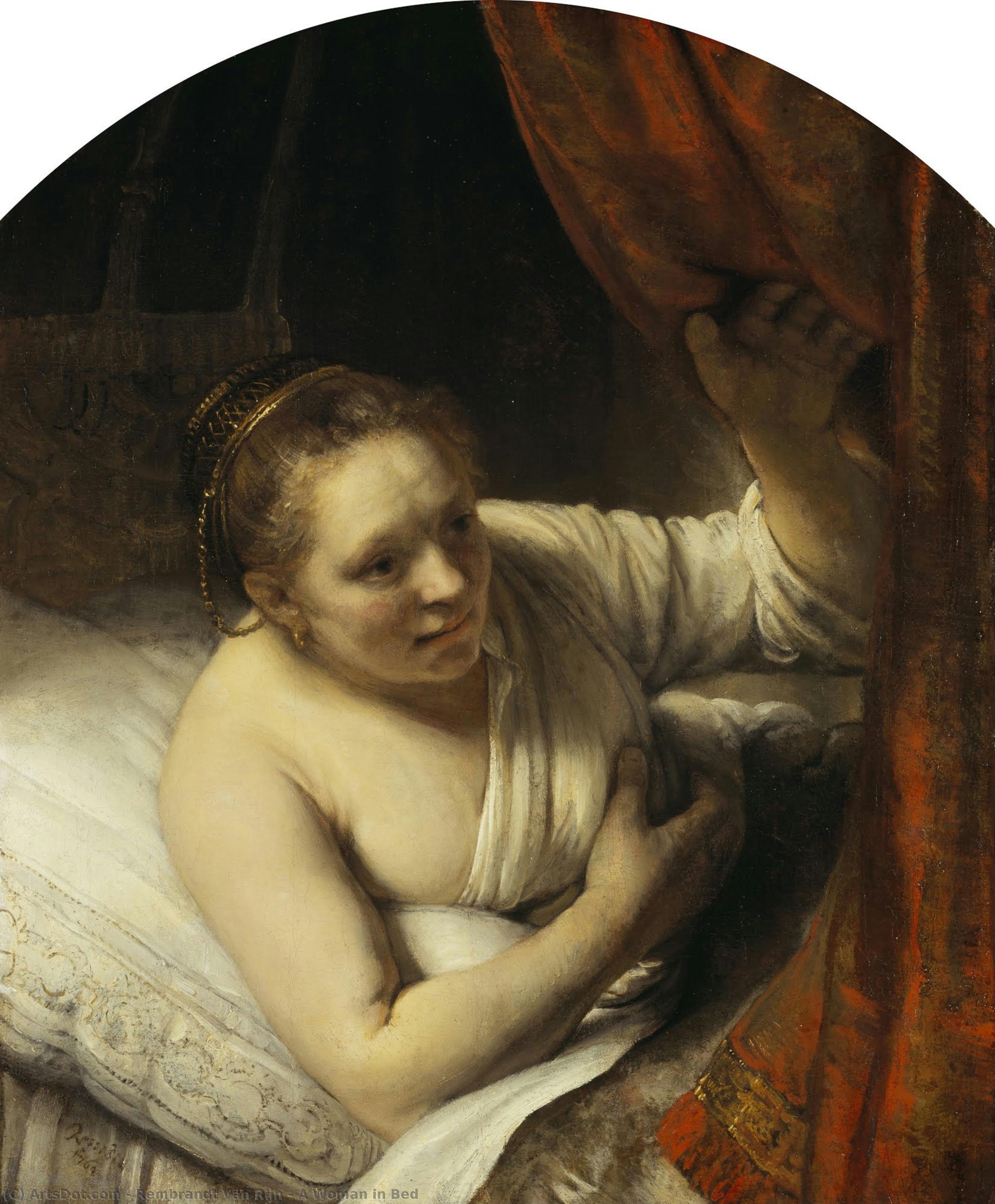 Žena v posteli by Rembrandt Van Rijn, oil on linen painted by hand