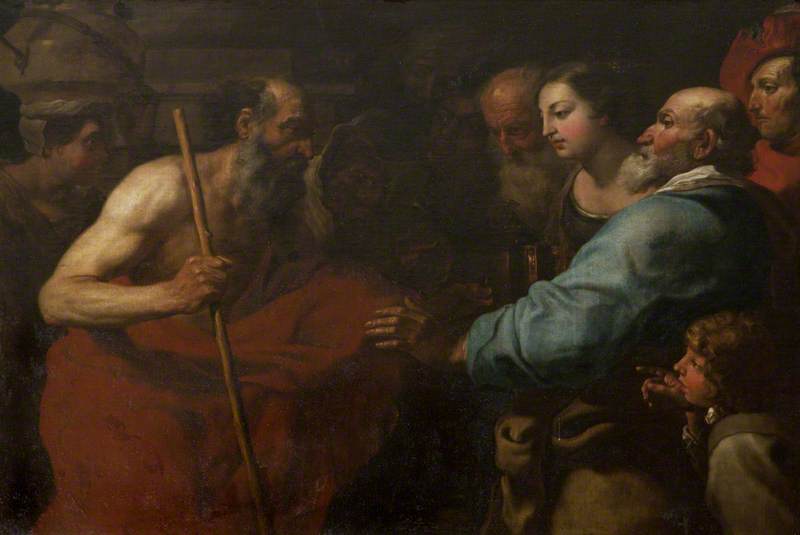 Diogenes with His Lantern von Gioacchino Assereto, Öl auf Leinen, handgemalt