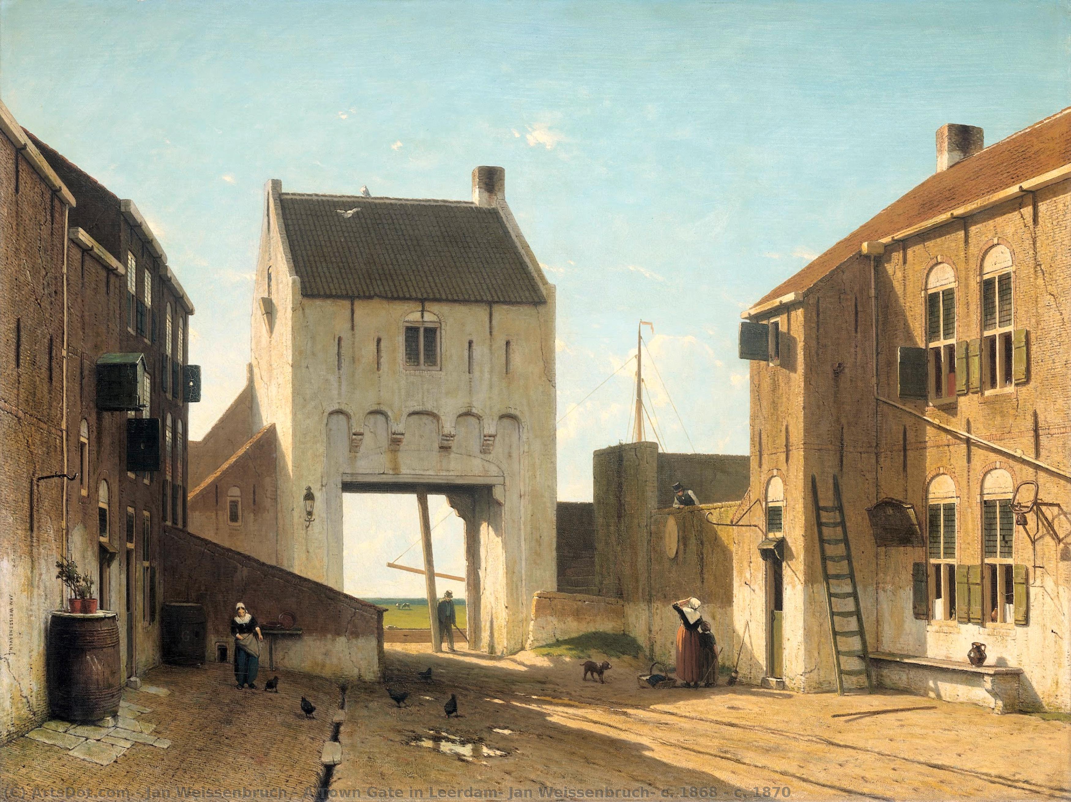 A Town Gate in Leerdam, Jan Weissenbruch, c. 1868 - c. 1870 by Jan Weissenbruch, oil on linen painted by hand