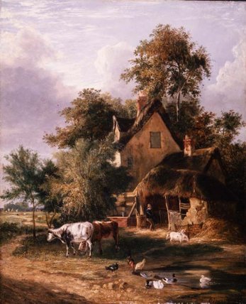 Farmyard Scene by George Vincent, oil on linen painted by hand